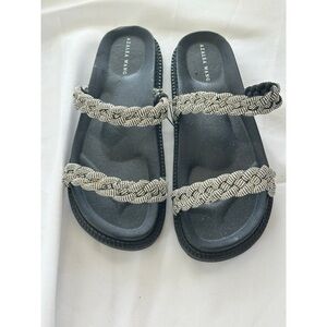 Azalea Wang Black Sandals with Silver Braided Straps‎